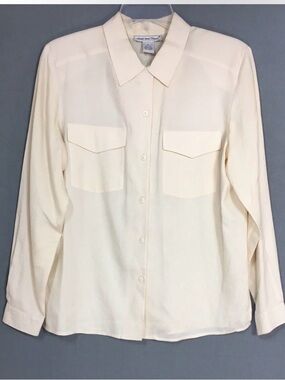 Vintage 100% Silk Anna and Frank Cream Button Down Shirt Top Size M